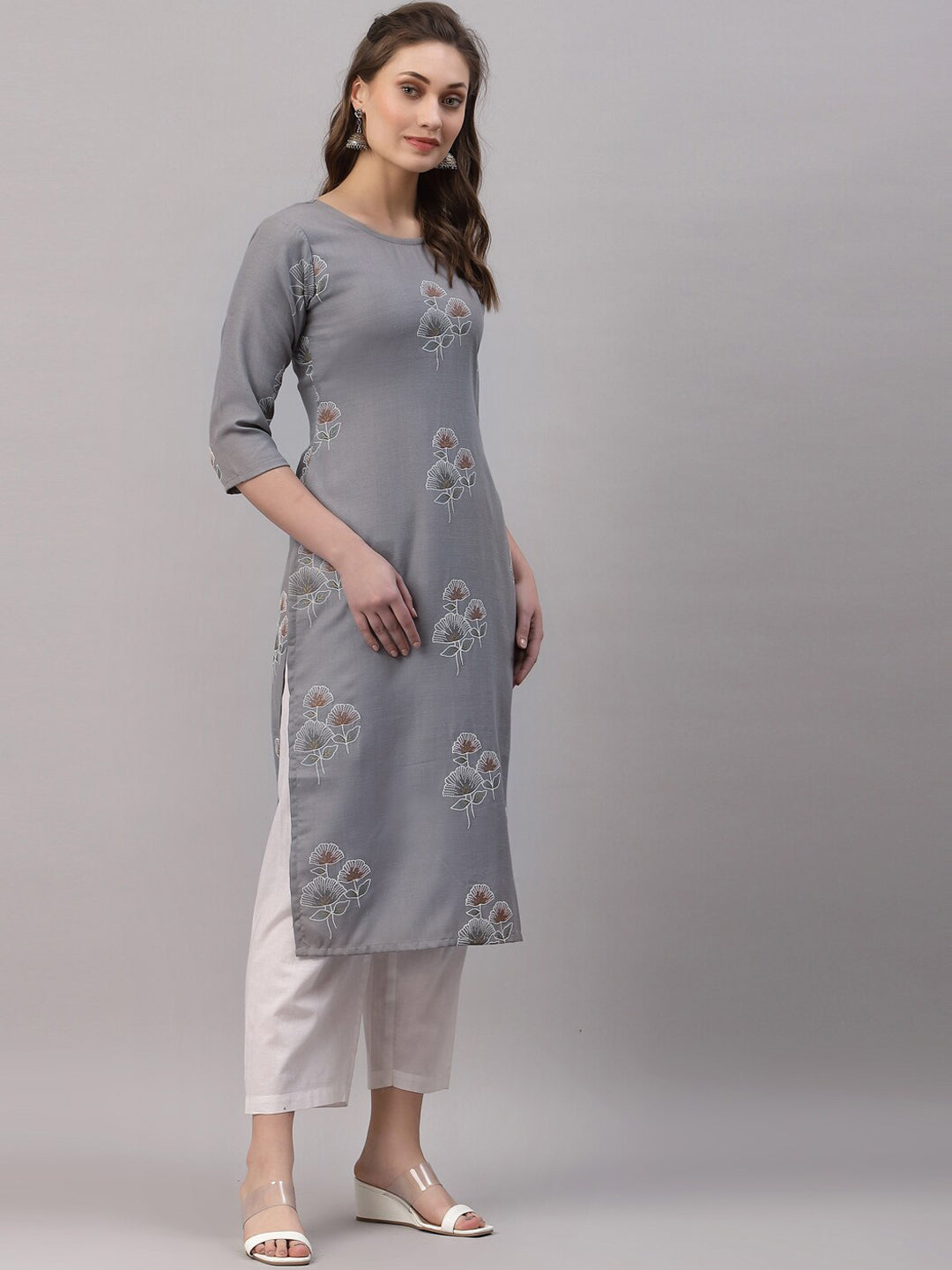 Kalini Women Grey Ethnic Motifs Printed Straight Kurta - Distacart