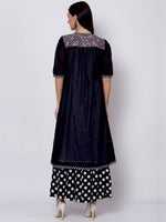 Thumbnail for Biba Women Black & White Embroidered A-Line Kurta With Jacket - Distacart