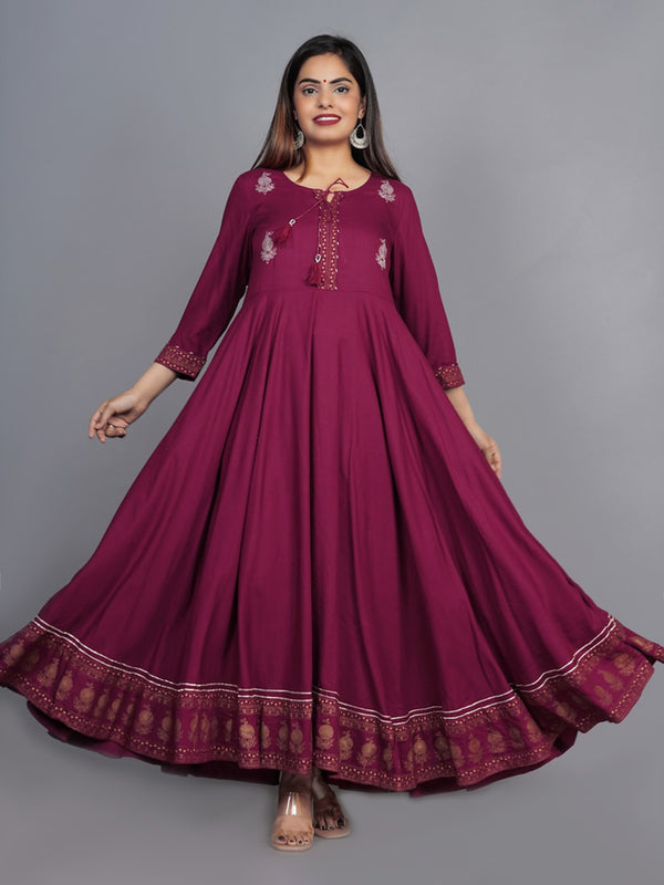 Kalini Women Maroon Floral Embroidered Anarkali Kurta - Distacart
