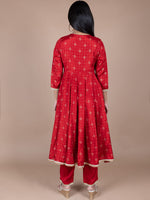 Thumbnail for HERE&NOW Red & Beige Ethnic Motifs Printed Angrakha Gotta Patti Kurta with Trousers - Distacart
