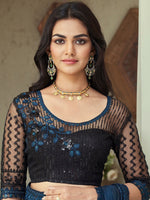 Thumbnail for Mitera Teal Striped Embroidered Pure Georgette Saree - Distacart