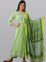 Thumbnail for Kalini Women Green Paisley Printed Panelled Pure Cotton Kurta with Churidar & With Dupatta - Distacart