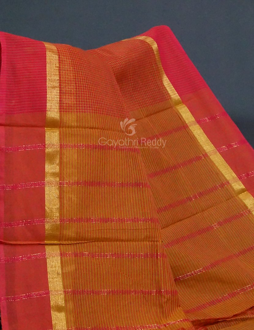 Dual Shades of Tomato Red Pure Magalgiri Cotton Saree By Gayathri Reddy Designer Studio - Distacart