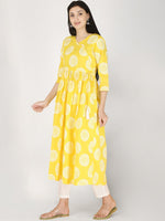 Thumbnail for Kalini Women Yellow & White Ethnic Motifs Printed Floral Anarkali Pure Cotton Kurta - Distacart