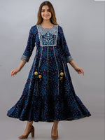 Thumbnail for Kalini Women Blue Ethnic Motifs Printed Floral Anarkali Kurta - Distacart