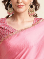 Thumbnail for Mitera Pink Embellished Border Satin Chiffon Saree - Distacart