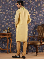 Thumbnail for House of Pataudi Ethnic Motifs Embroidered Mandarin Collar Straight Kurta With Churidar - Distacart