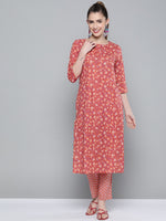 Thumbnail for HERE&NOW Women Pink & White Floral Printed Kurta with Palazzos - Distacart