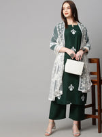 Thumbnail for Kalini Women Green Ethnic Motifs Embroidered Thread Work Kurta with Palazzo & Dupatta - Distacart