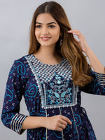 Thumbnail for Kalini Women Blue Ethnic Motifs Printed Floral Anarkali Kurta - Distacart