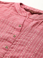 Thumbnail for Sangria Women Peach-Coloured & White Striped Mandarin Collar Kurta - Distacart