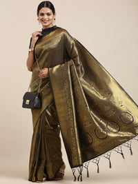 Thumbnail for Saree Mall Black & Gold-Toned Ethnic Motifs Zari Silk Blend Banarasi Saree - Distacart