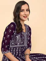 Thumbnail for HERE&NOW Women Chikankari Embroidered Thread Work Georgette Anarkali Kurta - Distacart