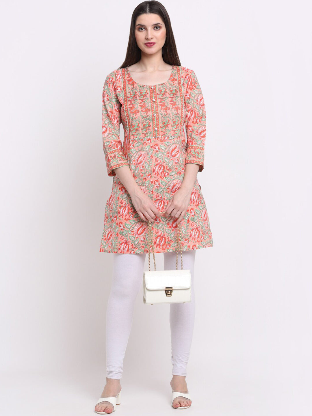 Kalini Women Peach-Coloured Floral Printed Kurta - Distacart