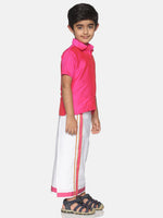 Thumbnail for Sethukrishna Boys Pink & White Solid Shirt and Veshti Set - Distacart