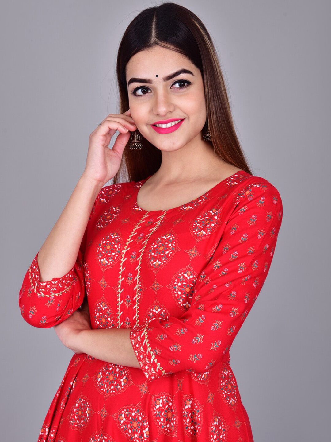Kalini Women Red Printed Anarkali Kurta - Distacart
