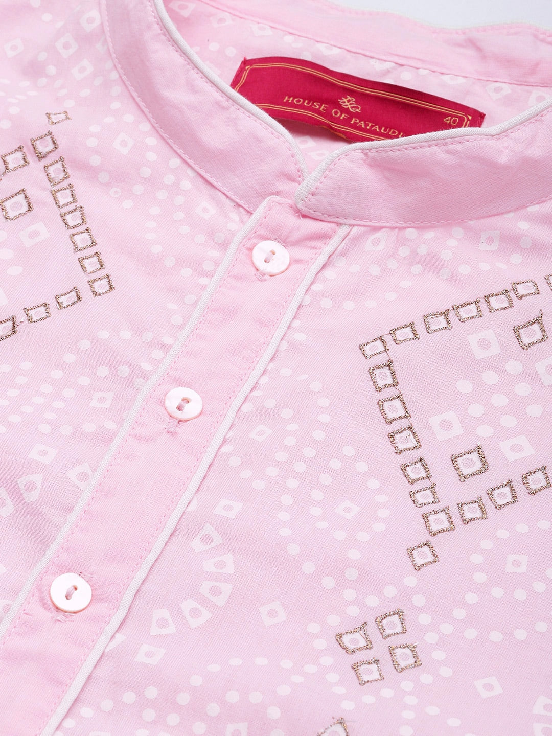 House of Pataudi Men Pink & White Bandhani Printed Pure Cotton Jashn Kurta - Distacart