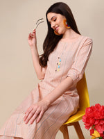 Thumbnail for Kalini Women Woven Striped Thread Work Kurta with Trousers - Distacart