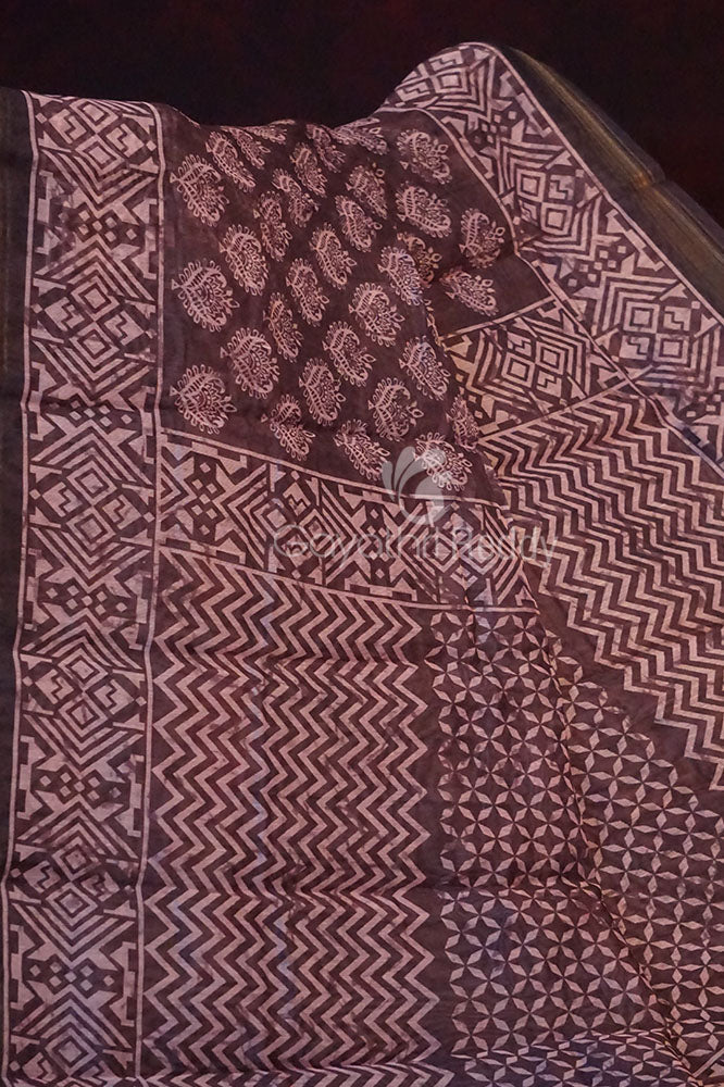 Dark Brown Ikat Design Semi Chanderi Saree By Gayathri Reddy Designer Studio - Distacart