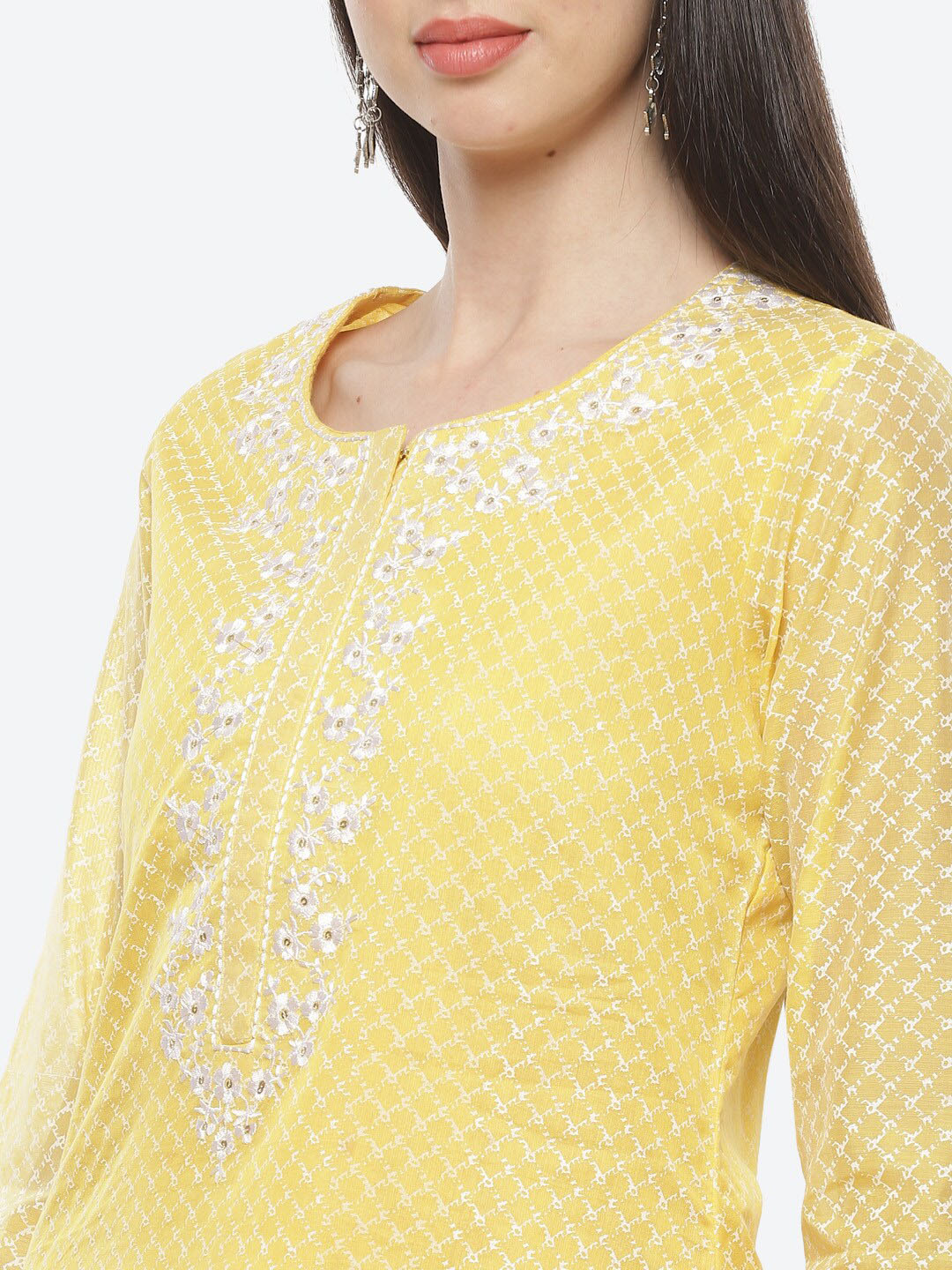 Biba Women Yellow Floral Embroidered Kurta with Salwar & Dupatta - Distacart