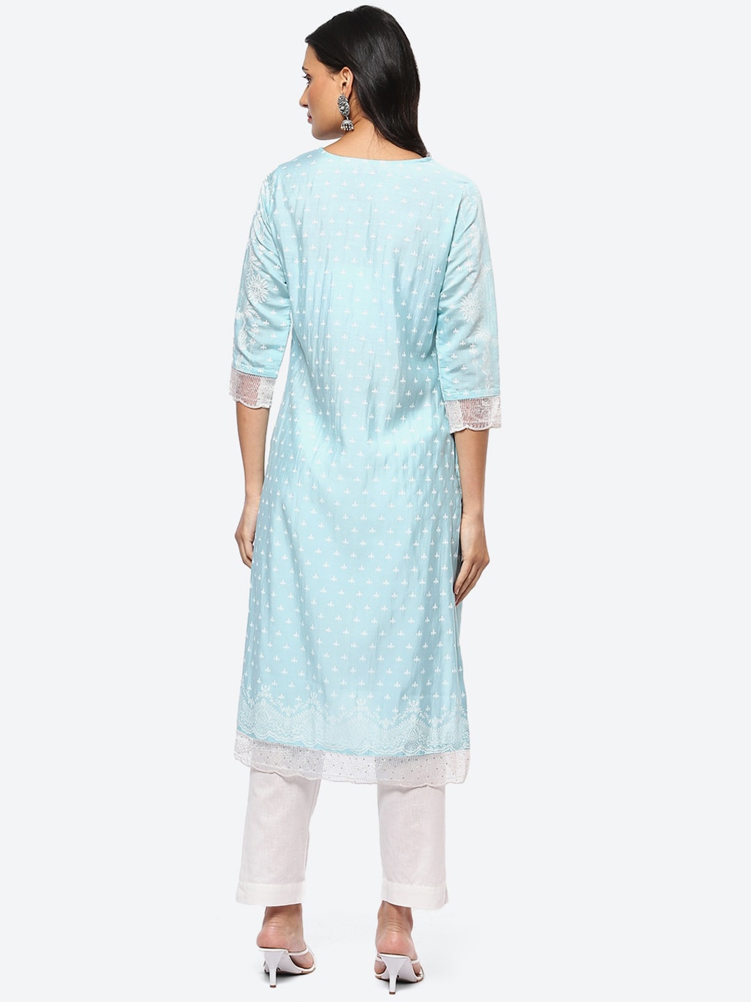Biba Women Blue Ethnic Motifs Striped Thread Work Kurta - Distacart
