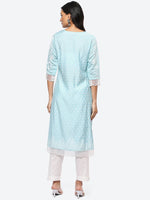 Thumbnail for Biba Women Blue Ethnic Motifs Striped Thread Work Kurta - Distacart