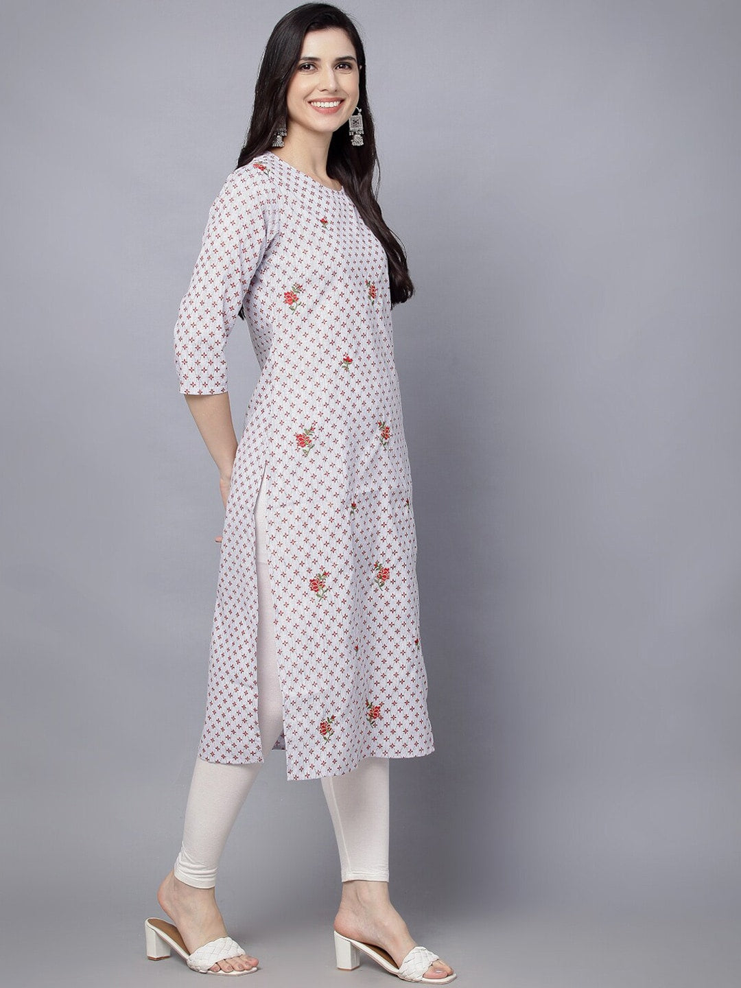 HERE&NOW Women Geometric Checked Patchwork Kurta - Distacart