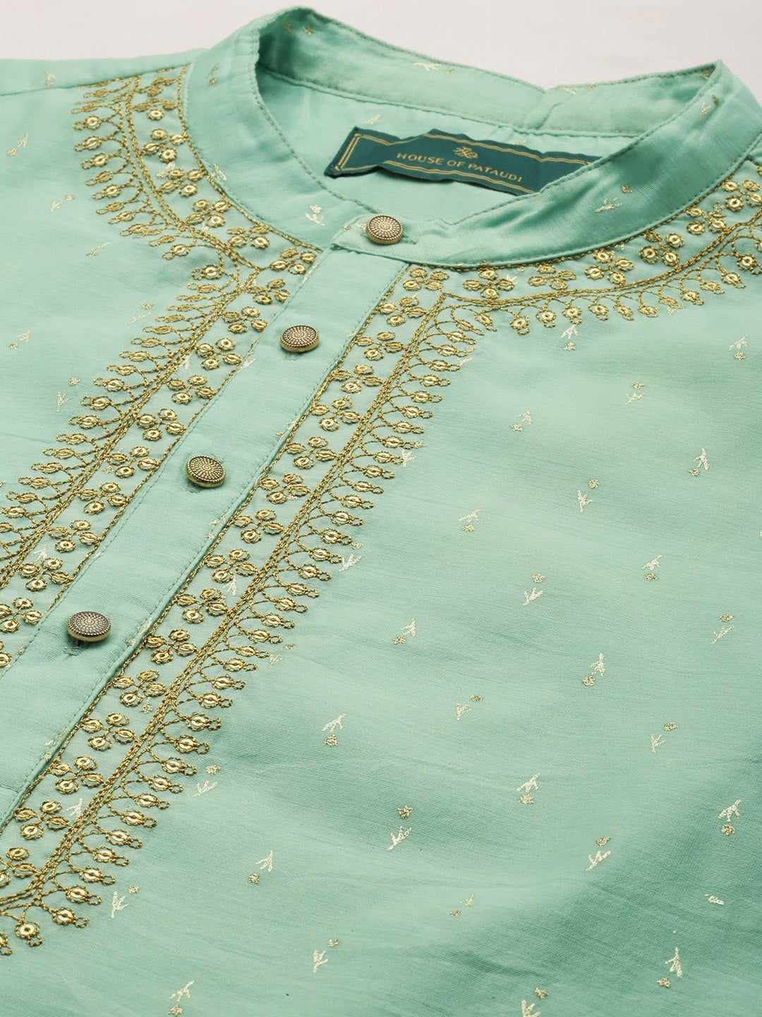 House of Pataudi Floral Printed Sequined Yoke Design Jashn Kurta - Distacart