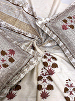 Thumbnail for BELLA CASA Grey & Maroon Printed 350 TC Cotton King Bedsheet With 2 Pillow Covers - Distacart