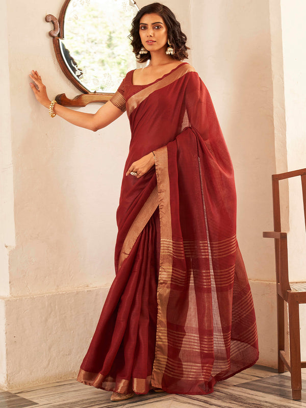 Tikhi Imli Maroon & Gold Toned Zari Woven Design Saree - Distacart