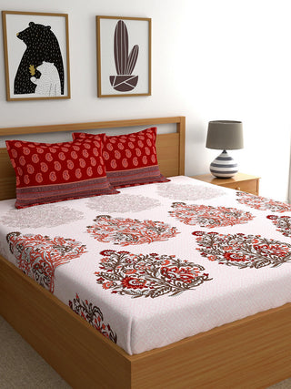 My Room Red & White Ethnic Motifs 140 TC King Bedsheet with 2 Pillow Covers - Distacart
