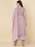 Thumbnail for HERE&NOW Women Pink Floral Embroidered Pure Cotton Kurta with Trousers & Dupatta - Distacart