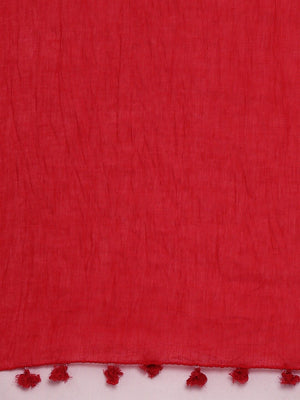 Souchii Red Solid Tasselled Cotton Dupatta - Distacart