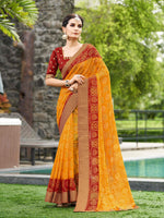 Thumbnail for Mitera Bandhani Printed Zari Pure Georgette Saree - Distacart