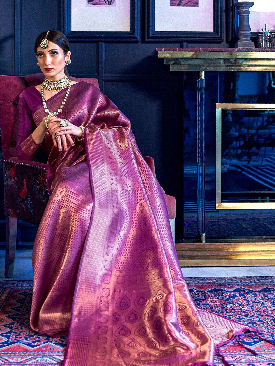 Mitera Purple Woven Design Kanjeevaram Silk Saree - Distacart