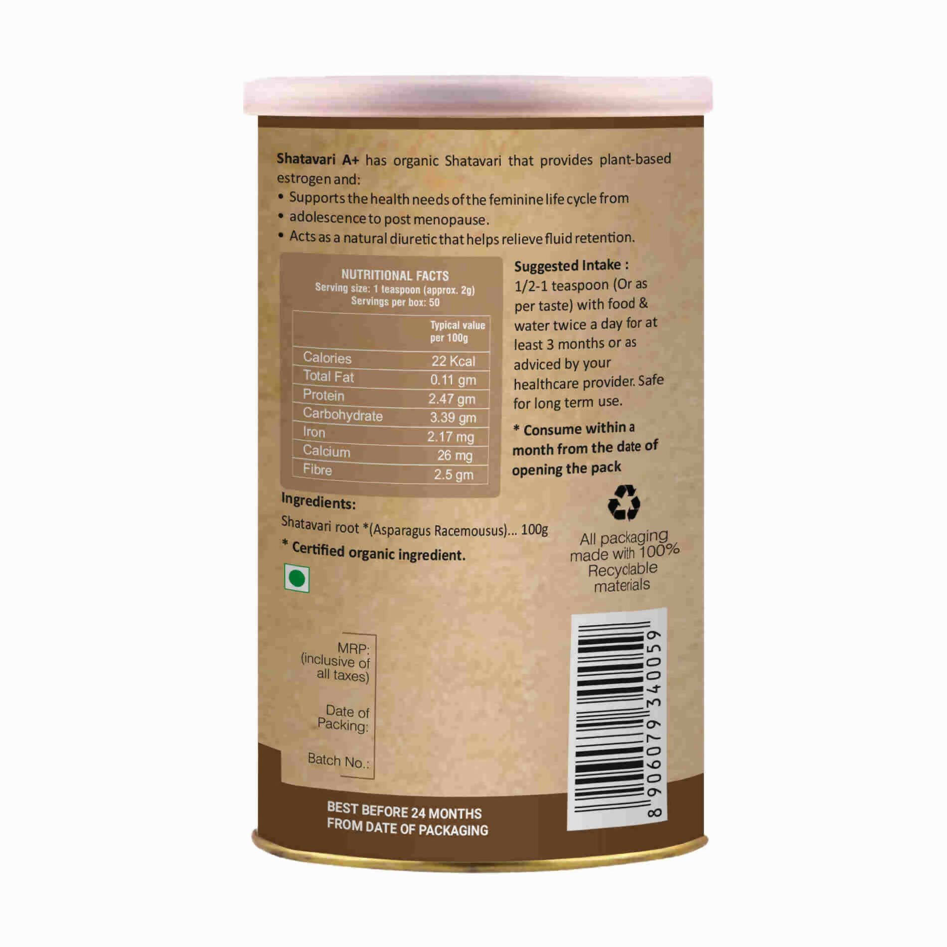 Organic Wellness Shatavari Powder - Distacart