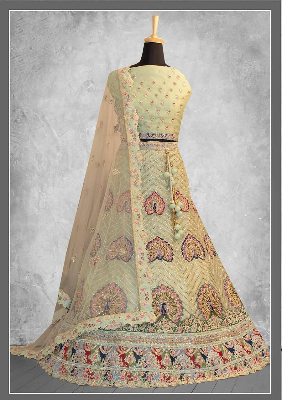 Mint Georgette Embroidery & Thread Work Bridal lahenga Choli with Dupatta - Nimaya Pavitra Rista - Distacart