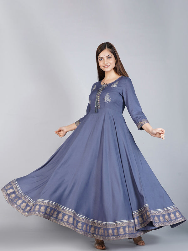 Kalini Women Grey Ethnic Motifs Embroidered Anarkali Kurta - Distacart
