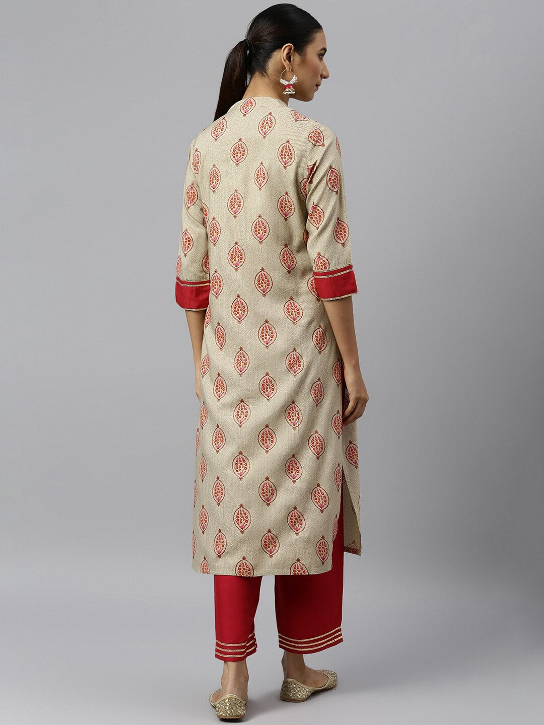 Khushal K Women Cream-Coloured Ethnic Motifs Printed Regular Gotta Patti Kurta with Palazzos - Distacart
