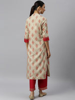 Thumbnail for Khushal K Women Cream-Coloured Ethnic Motifs Printed Regular Gotta Patti Kurta with Palazzos - Distacart