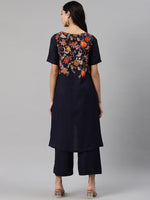 Thumbnail for Biba Women Navy Blue Printed Kurta with Palazzos - Distacart