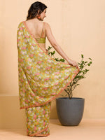Thumbnail for Sangria Floral Printed Mirror Work Saree - Distacart