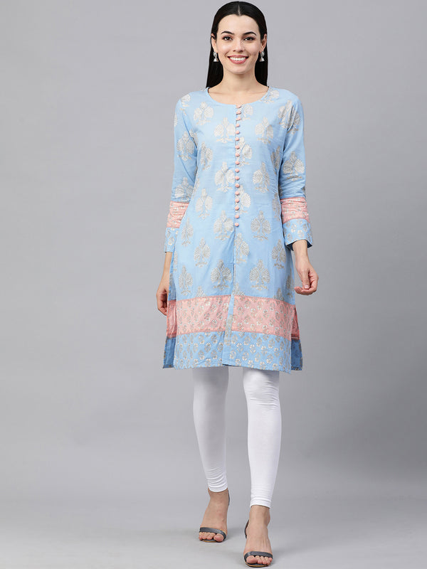 Kalini Women Blue Ethnic Motifs Printed Pure Cotton Kurta - Distacart