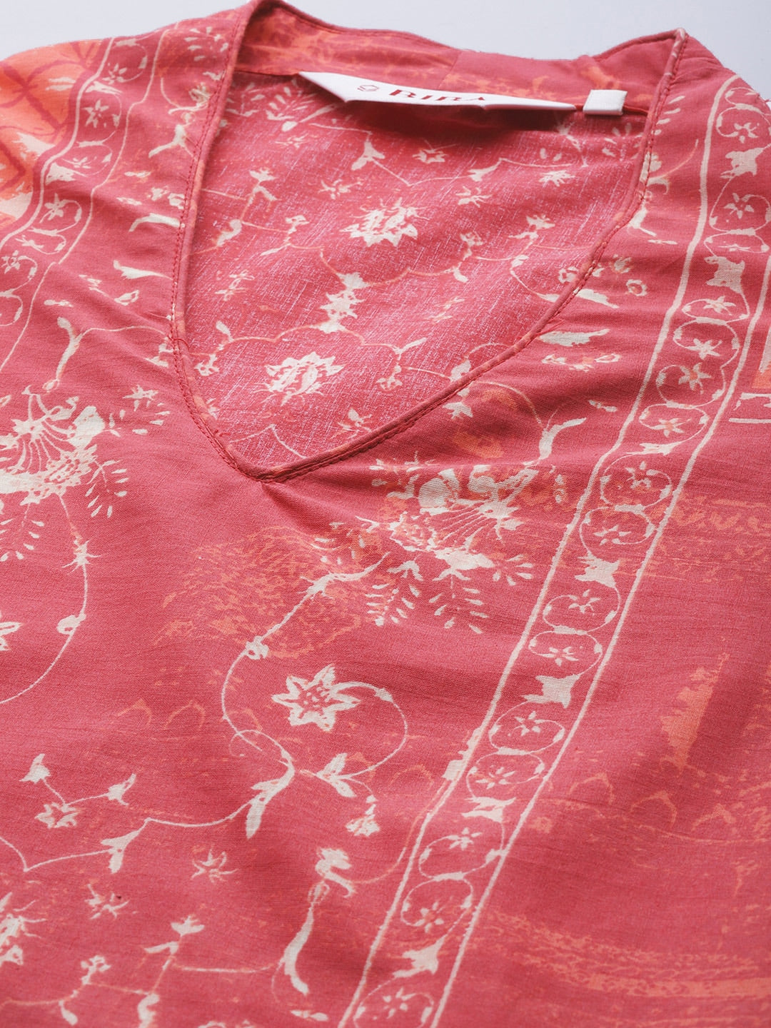 Biba Women Pink Pure Cotton Ethnic Motifs Printed V-Neck Sleeveless Kurta - Distacart