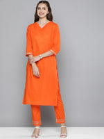 Thumbnail for HERE&NOW Women Regular Gotta Patti Pure Cotton Kurta with Trousers - Distacart