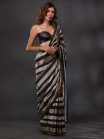 Thumbnail for Koskii Black & Gold-Toned Embellished Sequinned Georgette Saree - Distacart
