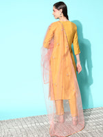 Thumbnail for Sangria Floral Embroidered Regular Sequinned Kurta with Trousers & With Dupatta - Distacart