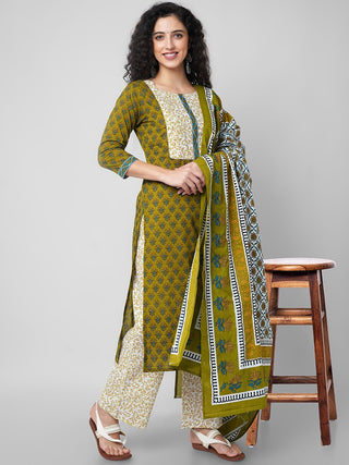 Kalini Printed Pure Cotton Straight Kurta with Palazzos & With Dupatta - Distacart