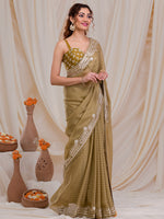 Thumbnail for Koskii Striped Embroidered Saree - Distacart