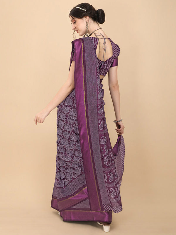 Kalini Purple & White Floral Kota Saree - Distacart
